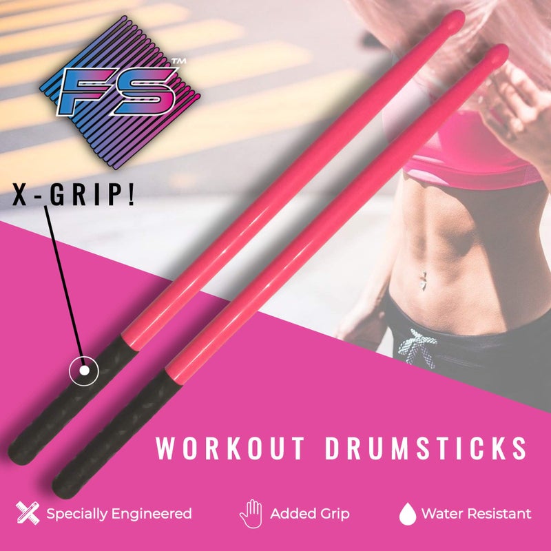 FITSTIX with POWER GRIPS Drumsticks for Fitness & Aerobicâ€ Workout Classes, Drum Sticks, Strong and Light Weight design make a fun addition to any exercise routine or class. (UV PINK with POWER GRIPS) - Image 2